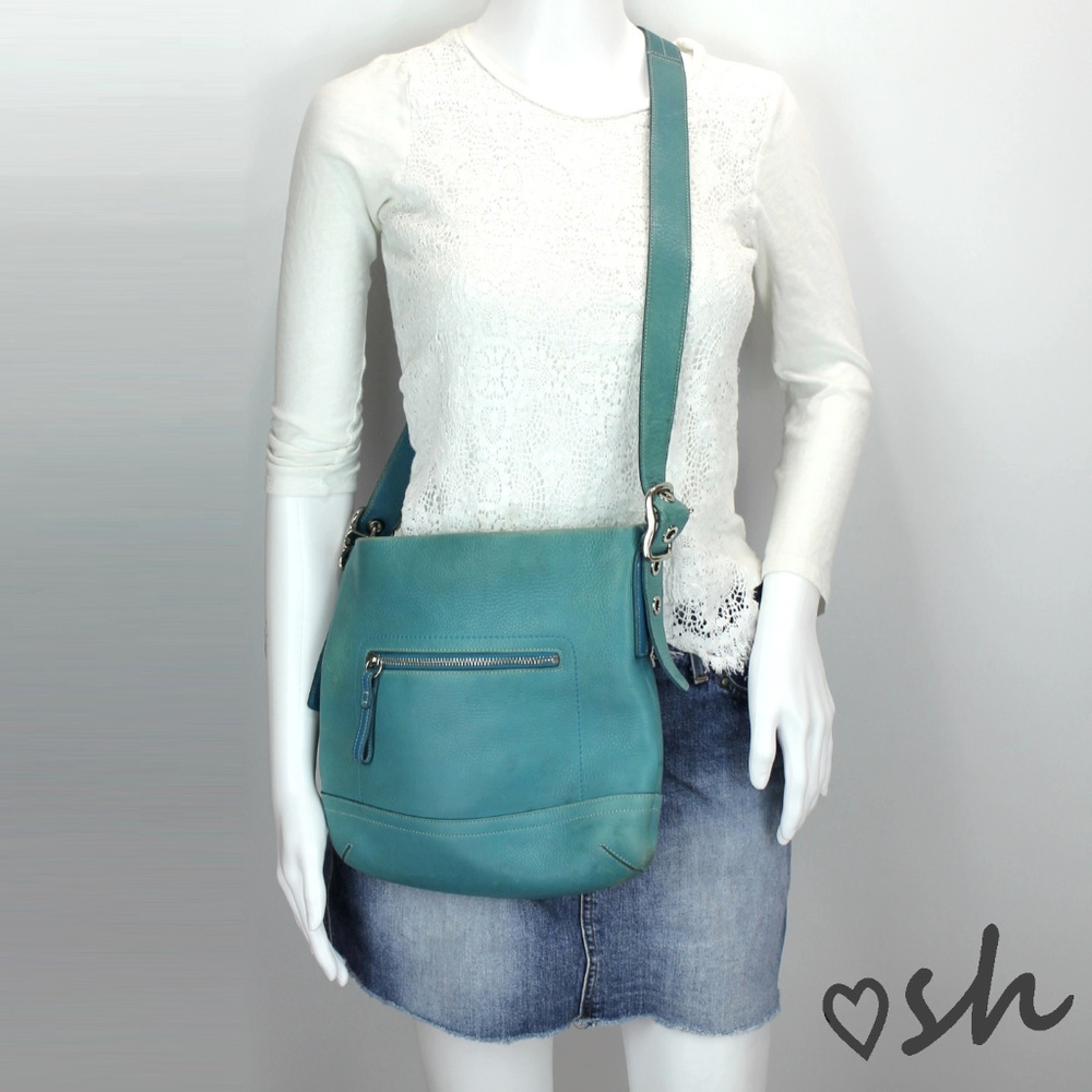COACH Faded Turquoise Pebble Leather Crossbody Bag